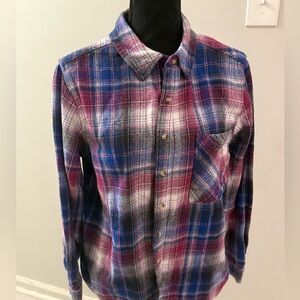 Arizona Purple and Blue Flannel Plaid Button-Up Shirt -size XL